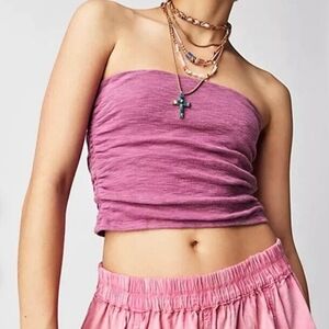 Free People Women's Boulevard Tube Ruched Crop Top in Capri Grape Pink Size M
